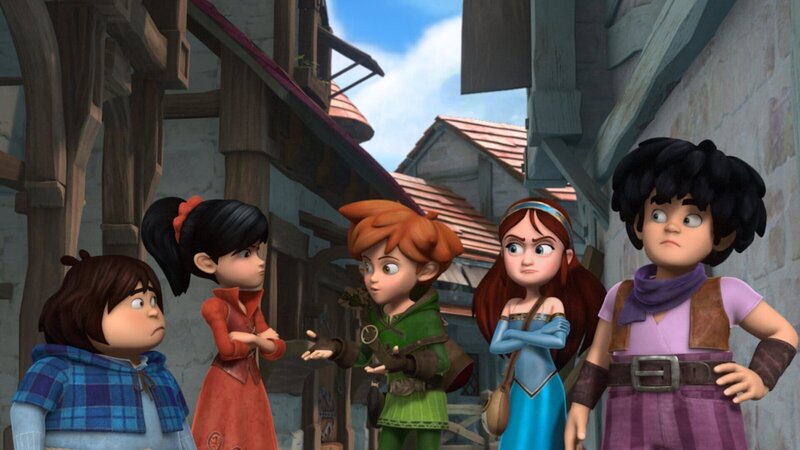 Robin Hood und seine zwei Gefährten Tuck und Little John helfen Marian und Scarlett bei der Suche nach der entführten Hofdame Rohesia. – Bild: ZDF