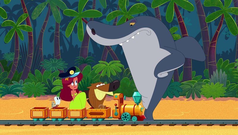 Sharko (r.) hält den Zug mit Marina und Zig auf. So schnell lässt er die Meerjungfrau nicht aus den Augen! – Bild: Xilam Animation