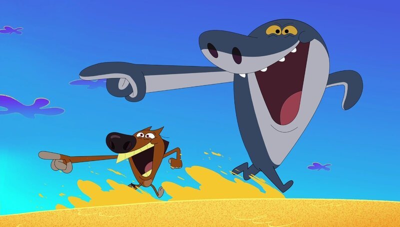 Zig (l.) und Sharko lassen Bernie bei dem Spiel hinter sich und haben auch noch Zeit, um ihn auszulachen. – Bild: Xilam Animation