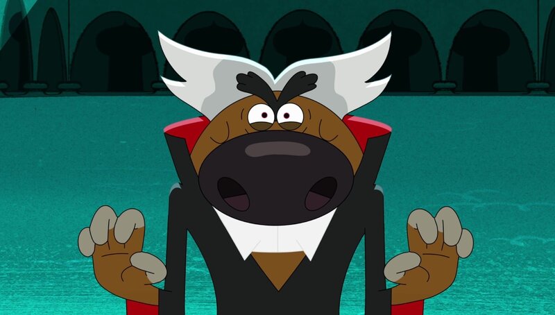 Zig kommt als Vampir ins Schloss der Meerjungfrau. Damit erhofft er sich, Sharko so sehr zu verängstigen, dass er Marinas Schutz vollkommen vergisst. – Bild: Xilam Animation