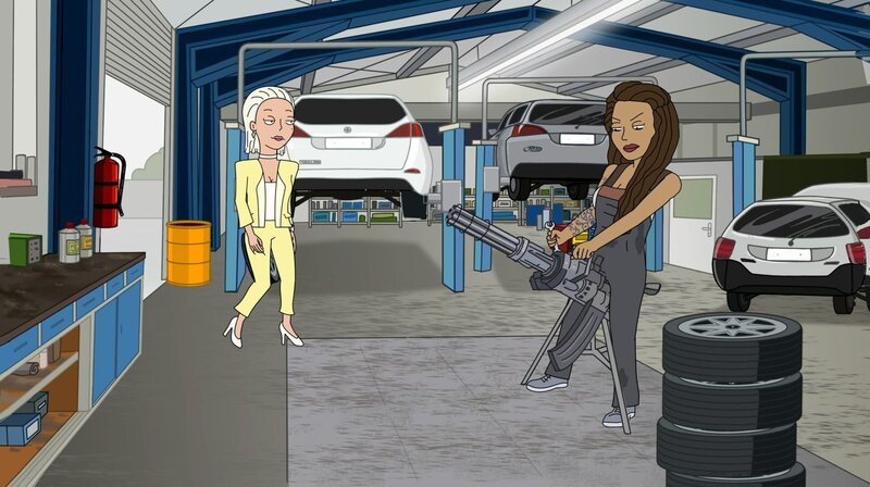 Von links: Barbie Schmidt in der Werkstatt zusammen mit ihrer Mechanikerin. – Bild: SWR/​BR/​Little Dream Entertainment