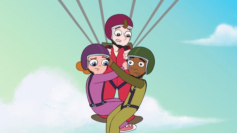 L-R: Melissa Chase (voiced by Sabrina Carpenter), Milo Murphy (voiced by „Weird Al“ Yankovic), Zack Underwood (voiced by Mekai Curtis) – Bild: Disney+