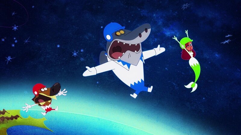 Sharko (M.) vermasselt Zigs Plan erfolgreich und sorgt dafür, dass sie alle ins Weltall geschossen werden. – Bild: RTL