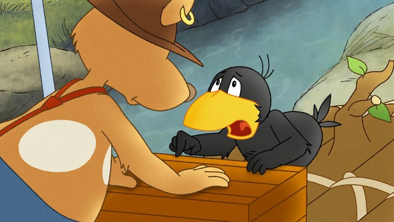 Socke vermutet den Kleinen Dachs in der Kiste von Herrn Hund. – Bild: SWR/​NDR/​Akkord Film