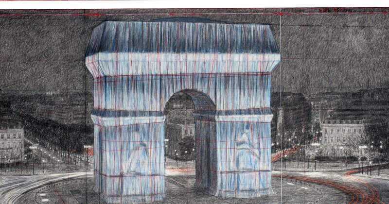 Den Arc de Triomphe in Paris zu verhüllen, gehört zu Christos frühen Kunstprojekten. Im September 2021 soll es nach seinen Entwürfen umgesetzt werden. – Bild: arte