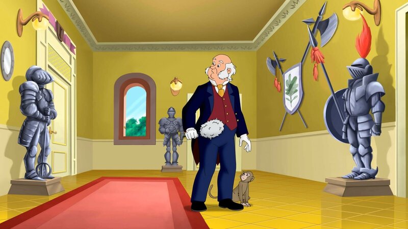 Dagobert wundert sich, seltsame Dinge passieren im Schloss. Kein Wunder, noch ahnt er nicht, dass Affenmädchen Lara hinter all dem steckt. – Bild: ORF/​ZDF/​Kiddinx Studios