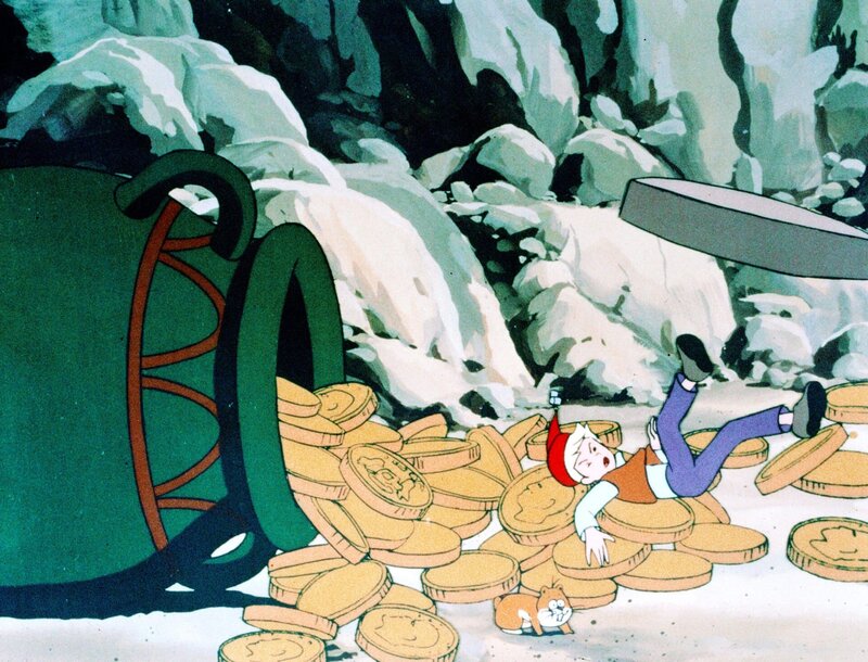 Mit viel Mühe hat Nils den Münztopf für die Krähen geöffnet. – Bild: ORF/​Apollo Filmverleih