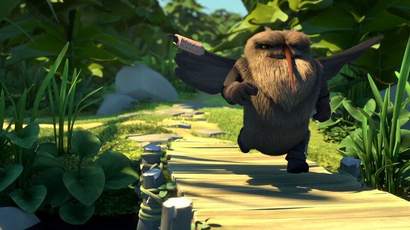 Sphynx, der Boss der Plagegeister, traut sich seit einem Kampf mit der Fledermaus, nicht mehr zu fliegen. Ein angebliches Zauberpflaster an seinem Flügel soll Wunder wirken. Ob es das tatsächlich tut? – Bild: ZDF