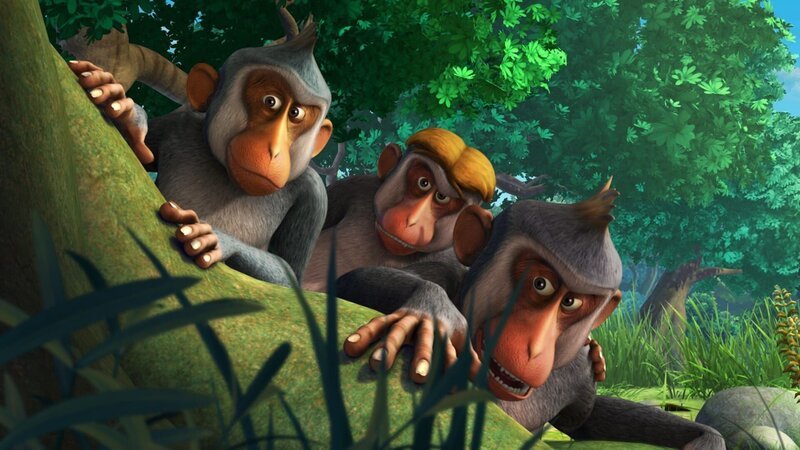 Die Affenbande ist entsetzt: Sie hat das Funkelding verloren. – Bild: ZDF/​ZDF/​DQ Entertainment