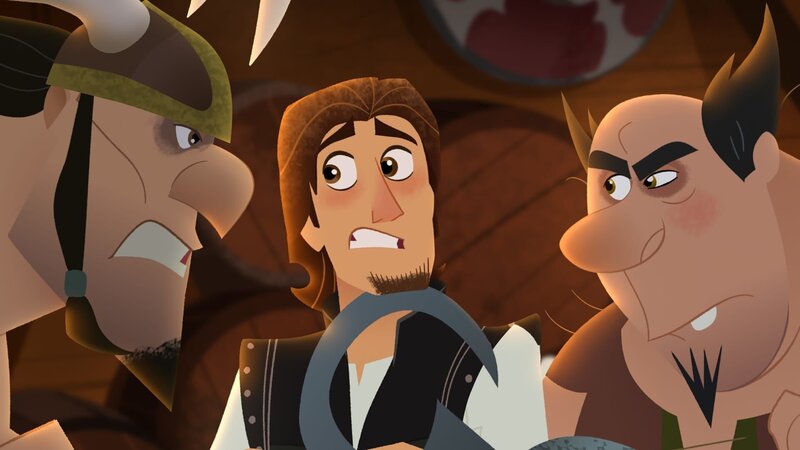 TANGLED: THE SERIES – „What the Hair?!“ – Rapunzel and Cassandra venture out to a wizard’s cottage to try and find out what has happened to her hair. This episode of „Tangled: The Series“ airs Friday, March 24 (7:30⁠–⁠8:00 P.M. EDT) on Disney Channel. (Disney Channel) EUGENE, HOOK FOOT – Bild: Disney Channel