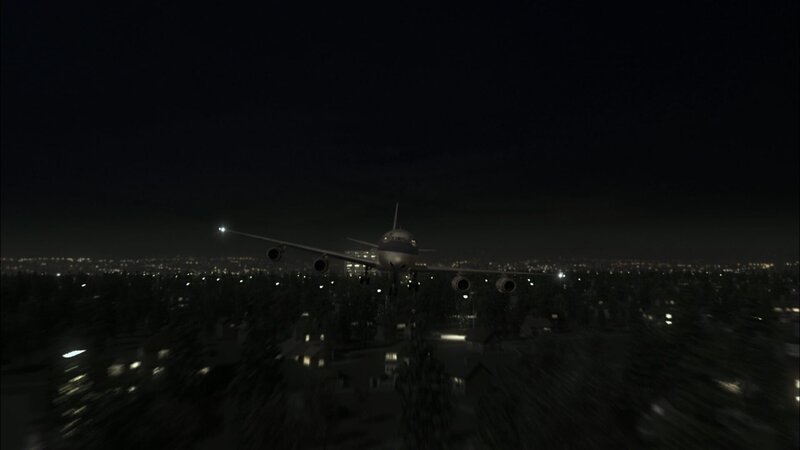 Die DC-8 United Airlines Flug 173 streift die Wipfel der Bäume in einem Vorort, nachdem am 28. Dezember 1978 die Triebwerke und die Stromversorgung des Flugzeugs wegen Treibstoffmangels ausgefallen sind. – Bild: Copyright © The National Geographic Channel.