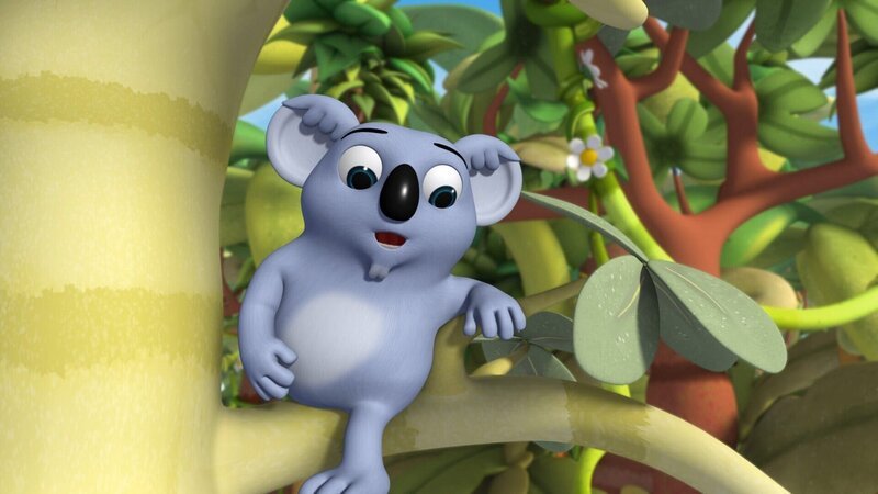 Wissper – Kylie will nicht essen – Der Koala Kaspar braucht wieder einmal Hilfe von Wissper und Peggy wegen seiner kleinen Nichte Kylie. Die weigert sich seltsamerweise, Eukalyptusblätter zu essen, obwohl diese so gesund sind. Wissper ruft das kleine Schweinchen herbei, denn dieses isst so ziemlich alles. Vielleicht hilft das Kylie, auf den Geschmack von Eukalyptusblättern zu kommen? – Bild: ORF/​STUDIO 100 MEDIA