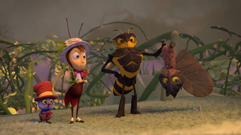 Horatio Hornisse hat Incognito erwischt, wie er einen Zahn im Wespenpalast hat mitgehen lassen. Gregor Grille und Klaus, die Laus, sehen den Zahn aus Incognitos Taschen fallen. – Bild: ZDF/​2019 – METHOD ANIMATION – BIDIBUL PRODUCTIONS – ZDF ENTERPRISES