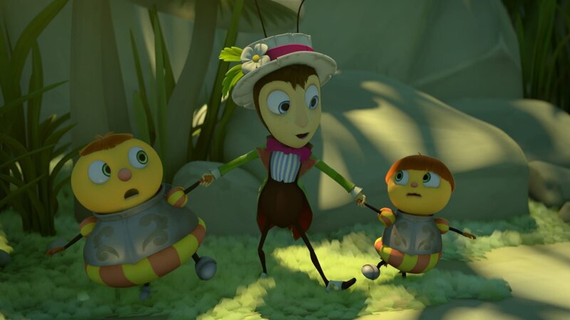 Gregor Grille versucht, die beiden Streithähne Distel (l.) und Mistel (r.) wieder zu vereinen und ihnen einen neuen Job zu suchen. – Bild: ZDF/​2019 – METHOD ANIMATION – BIDIBUL PRODUCTIONS – ZDF ENTERPRISES