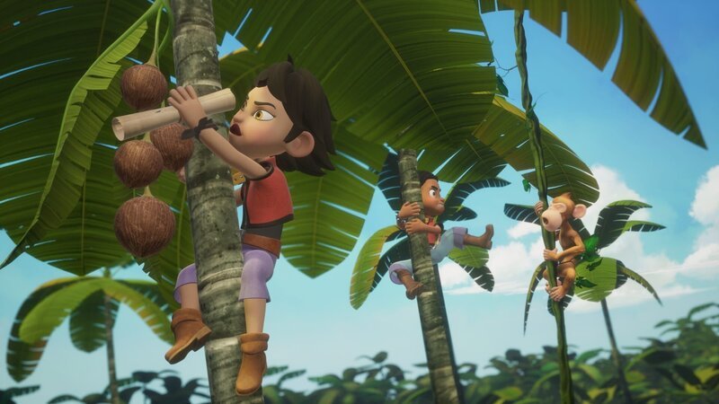 Zoe (l.) und Finn (r.) verstecken die Hinweise für ihre Schatzsuche an den unzugänglichsten Orten. – Bild: ZDF