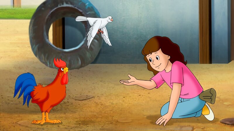 Mia ist sehr tierlieb, der zugeflogenen Taube, Wölkchen bringt sie Tricks bei. – Bild: ORF/​ZDF/​Kiddinx Studios