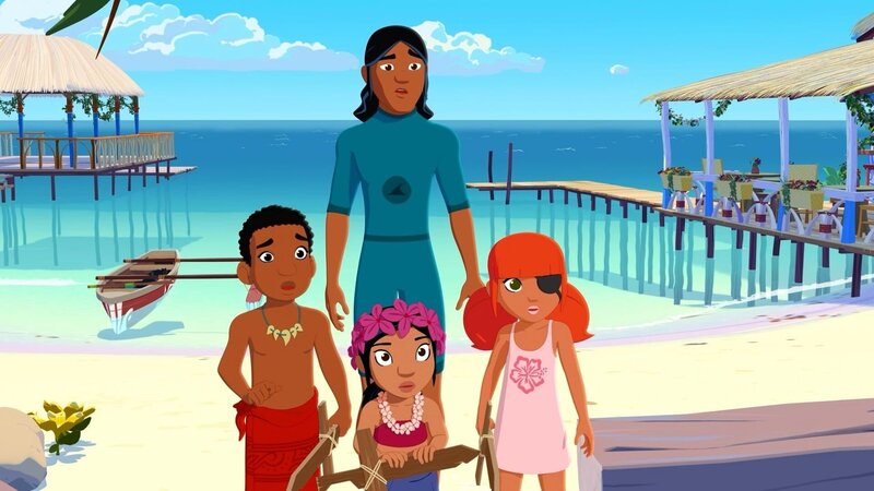 Auru hat sich mit Onaku, Tevaiti und Marina zusammengetan, um Clarissa zu suchen. – Bild: ZDF