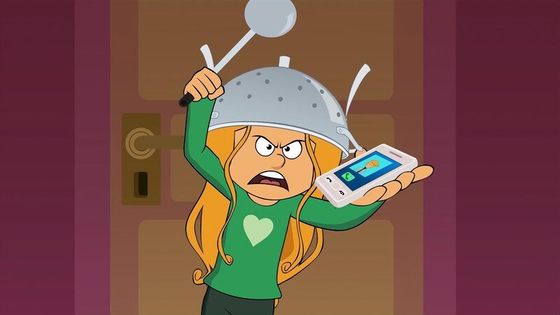 Marine hat sich Wendys Handy geschnappt, um ihre Aufmerksamkeit zu bekommen. Und wer ruft an: Schon wieder Max! – Bild: NDR/​Bamboo Production/​Samka Productions