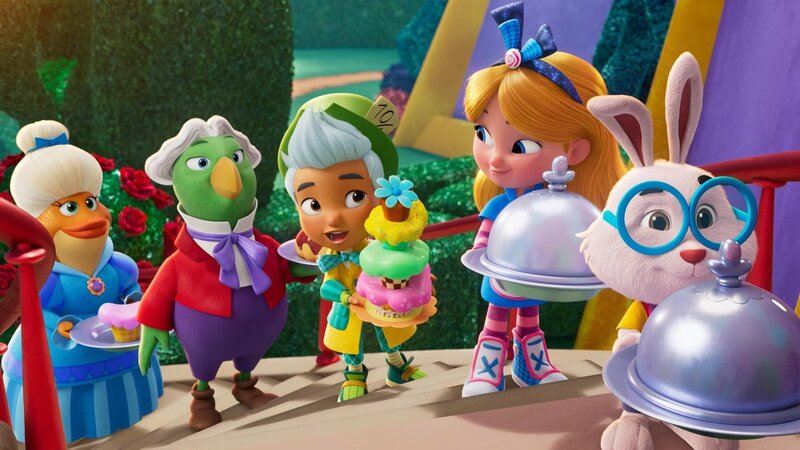 Fergie the White Rabbit(r.), Alice(2.v.r.), Hattie(3.v.r.) – Bild: Disney. All rights reserved