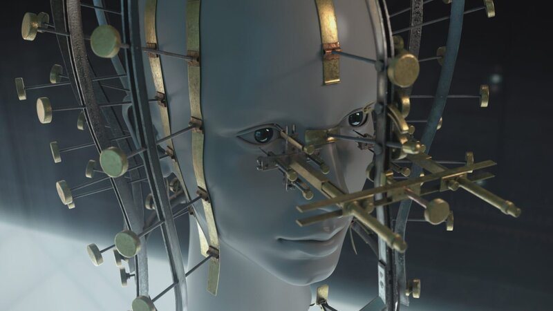 Das Metallgerät passt auf einen Frauenkopf und nimmt Mikro-Messungen vor, die den Schönheitsgrad bestimmen sollen. – Bild: N24 Doku