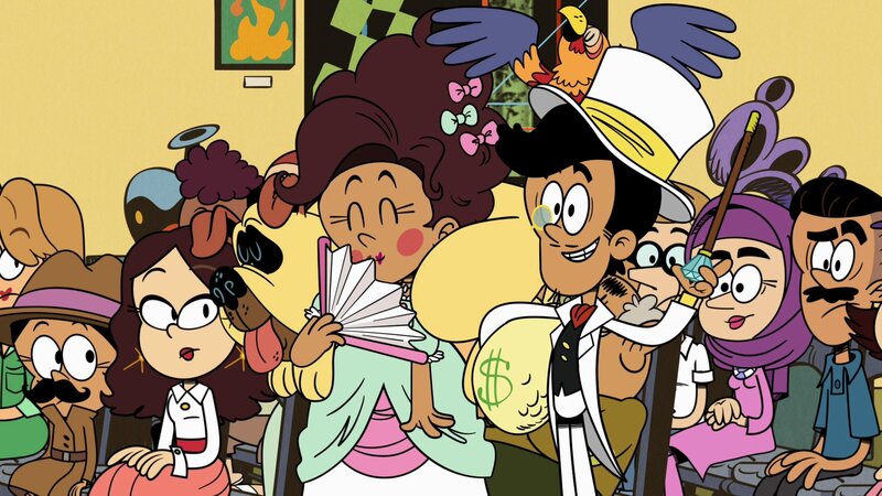 Ronnie Anne, Sid, Carlota und Bobby haben sich als Käufer verkleidet und wollen so dafür sorgen, dass Fridas Kunstwerke auf der Auktion verkauft werden.  +++ – Bild: RTL /​ Die Kunstausstellung