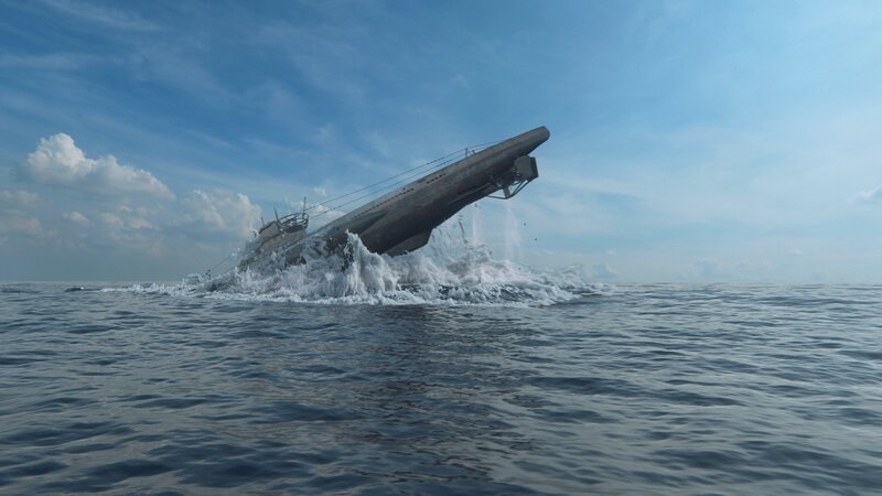 Im Januar 1944 schlägt ein deutsches U-Boot alle Prognosen und schafft es, sowohl den Unterwassergranaten als auch den Flugzeugen der Alliierten zu entkommen. – Bild: Pacific Fleet Productions Inc.