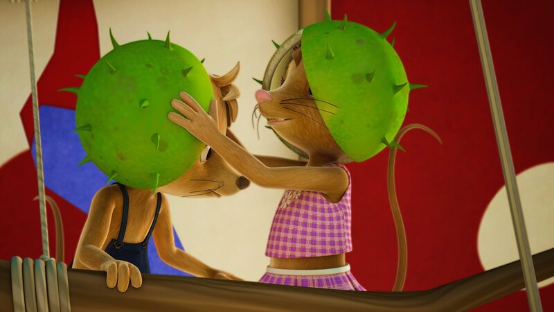 Wer Drachen fliegen will, braucht einen Helm. Naya hat deshalb auch für Jo einen schicken Helm aus einer Kastanienschale gebastelt. – Bild: KiKA