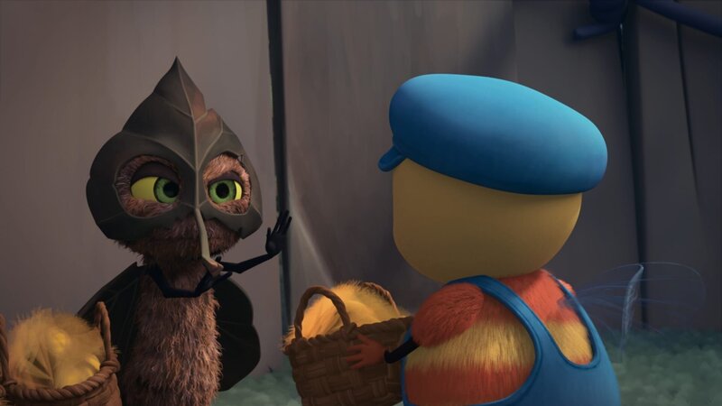 Incognito lässt sich die Passage am Baumstumpf von den Bienen gut bezahlen. Immer ein Korb von zweien geht an ihn und die Plagegeister. – Bild: ZDF/​2019 METHOD ANIMATION/​BIDIBUL PRODUCTIONS/​ZDF ENTERPRISES