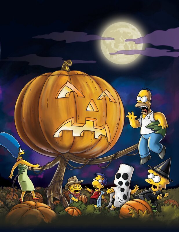 Der Tod kommt dreimal: Marge (l.), Homer (oben), Lisa (r.), Bart (2.v.r.), Milhouse (M.) und Ralph Wiggum (2.v.l.) … – Bild: und TM Twentieth Century Fox Film Corporation – Alle Rechte vorbehalten Lizenzbild frei
