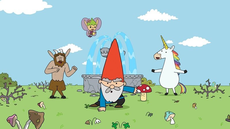 Die Freunde Hufius, Twinkle Tupfen und Blümchen staunen, denn Herbert (vorne) ist verjüngt! Er hat ein Schlückchen vom Jungbrunnenwasser getrunken. – Bild: ZDF/​Tiger Aspect Kids & Family Limited, Movimenti Production, Zodiak Kids & Family France and Monello Productions