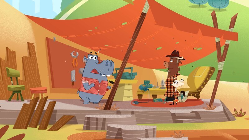 Nilpferd ist ein ungeschickter Handwerker, sogar für den Hammer braucht er eine Gebrauchsanweisung! – Bild: ZDF/​Mondo tv