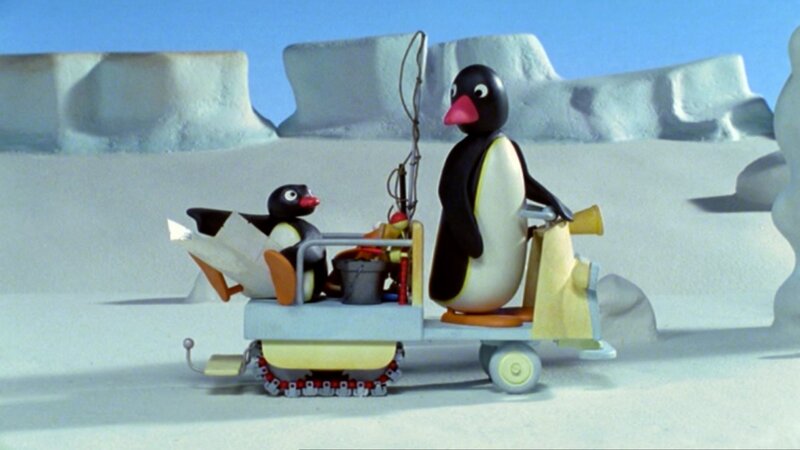 Guetnachtgschichtli  Pingu  Staffel 5  Folge 13  Pingu – Vater und Sohn  Pingu und sein Vater auf dem Weg zum Angeln. – Bild: SRF/​Joker Inc., d.b.a., The Pygos Group