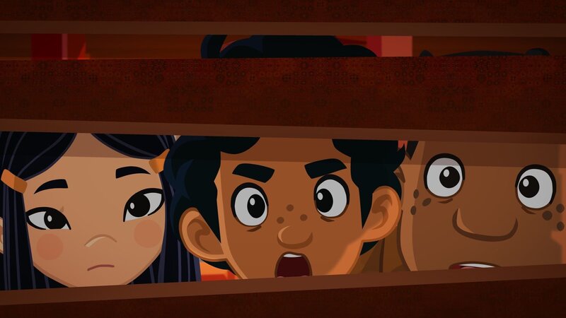 Vor Marco, Shi La und Luigi liegt die Residenz des Kaisers von China. – Bild: MDR/​MotionWorks/​Marco Polo Prod.Inc./​Melusine Prod./​Magpie 6 Media Ent.Ltd./​Monster Ent.Ltd.