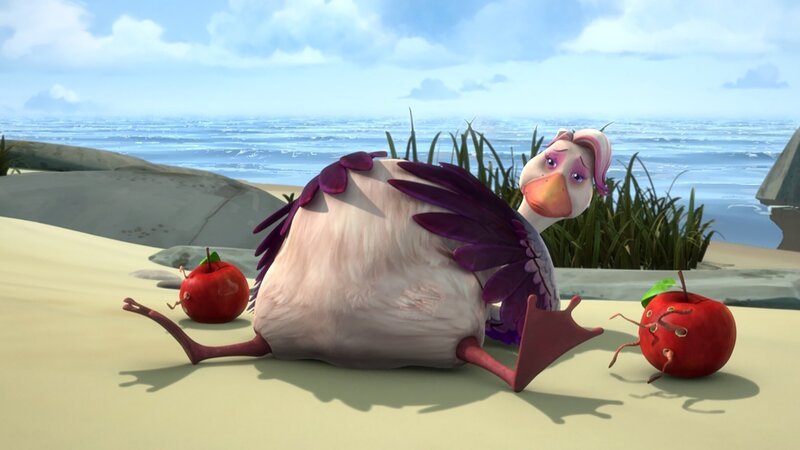 Daunenfein schlägt sich den Bauch voll, weil sie meint, sie sei zu dünn. – Bild: BR/​Studio 100 Animation/​Studio 100 NV