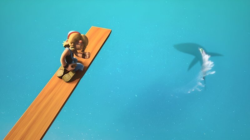 Wer von der Galeone der Pirate Academy ins Meer stürzt, sollte zusehen, dass er schnellstens wieder aus dem Wasser kommt. – Bild: ZDF/​Method Animation/​Mediawan kids & family