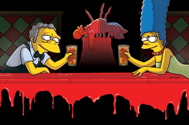 Nachdem Homer von den Rohren der Bierzapfanlage aufgespießt wurde, bekommt Moes (l.) Bier eine glücklich machende Wirkung, was auch Marge (r.) am eigenen Leibe erfährt … – Bild: und TM Twentieth Century Fox Film Corporation – Alle Rechte vorbehalten Lizenzbild frei