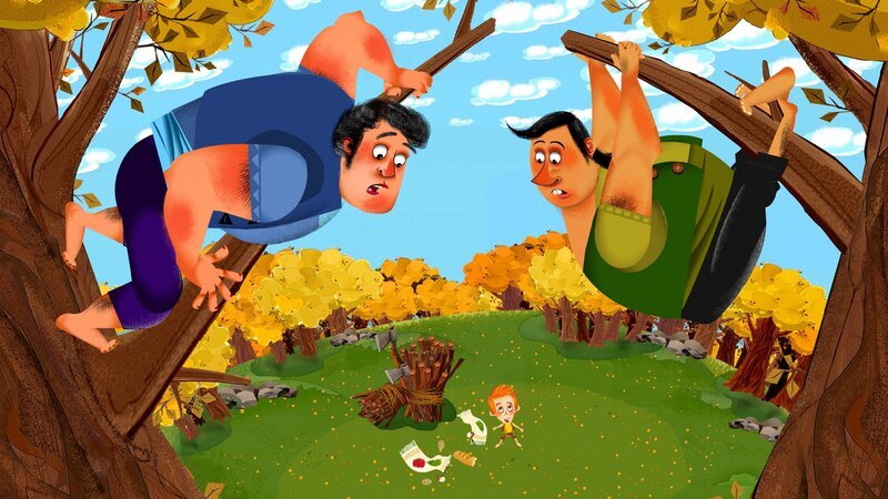 Die beiden älteren Brüder verstecken sich auf einem Baum. – Bild: KiKA/​Animaccord LTD
