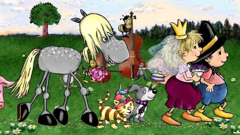 Der kleine König und seine Freunde spielen Theater und inszenieren die Märchenlieder vom Dornröschen, Bettelmann, Hänsel und Gretel. Nicht immer klappt das wie am Schnürchen. Mal dauern die Vorbereitungen zu lange, ein andermal will der König die Prinzessin nicht küssen.Ehe der Vorhang fällt wird aber alles gut. – Bild: rbb/​Imediat GbR