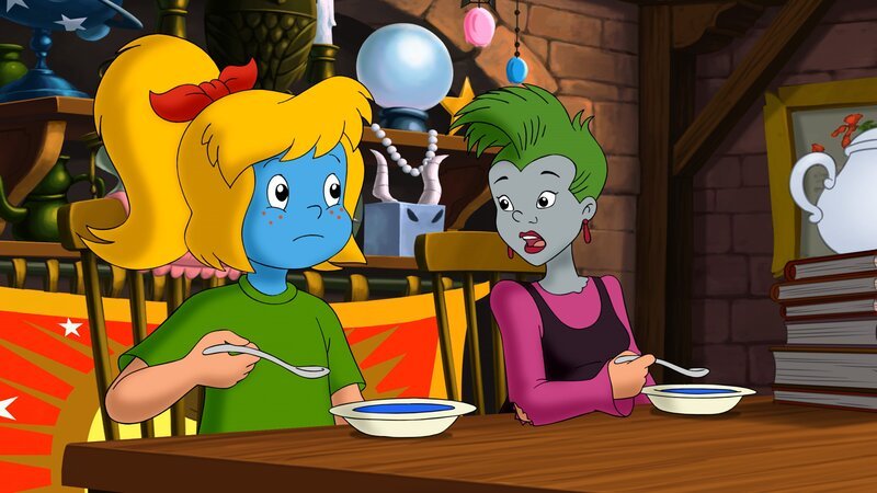 Was für ein Schreck! Das Vorkosten der Suppe hat ungeahnte Auswirkungen. – Bild: ZDF und Kiddinx-Berlin.