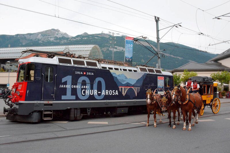 100 Jahre Chur – Arosa, Countdownstart in Chur. – Bild: SWR/​Rhätische Bahn