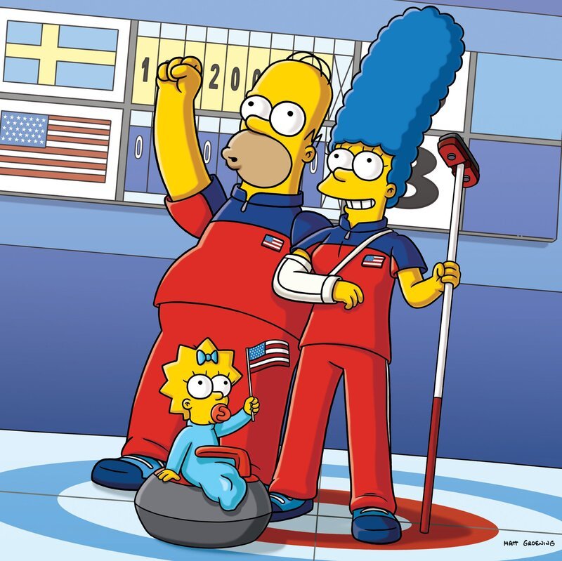 Haben die Sportart Curling für sich entdeckt: Homer, Marge und Maggie. – Bild: und TM Twentieth Century Fox Film Corporation – Alle Rechte vorbehalten Lizenzbild frei