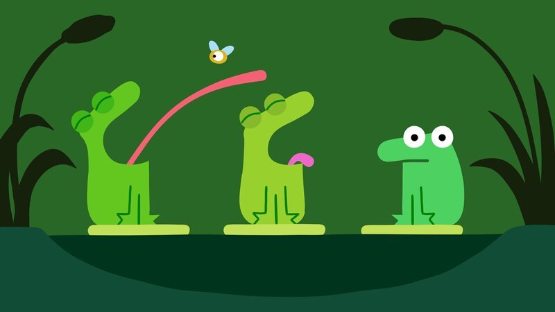 Jeder Frosch versucht die Fliege zu erwischen. – Bild: KiKA/​SWR/​Film Bilder/​Julia Ocker