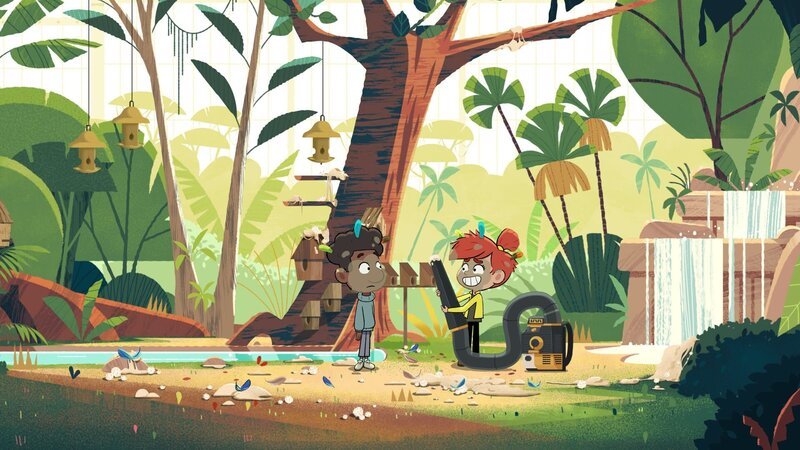 Um schnell wieder zu Marlo, der jungen Giraffe, zurückkehren zu können, will Taylor die Aufgaben, die Ruth den Kindern aufgetragen hat, schnellstmöglich erledigt haben. – Bild: ZDF und Watch Next Media