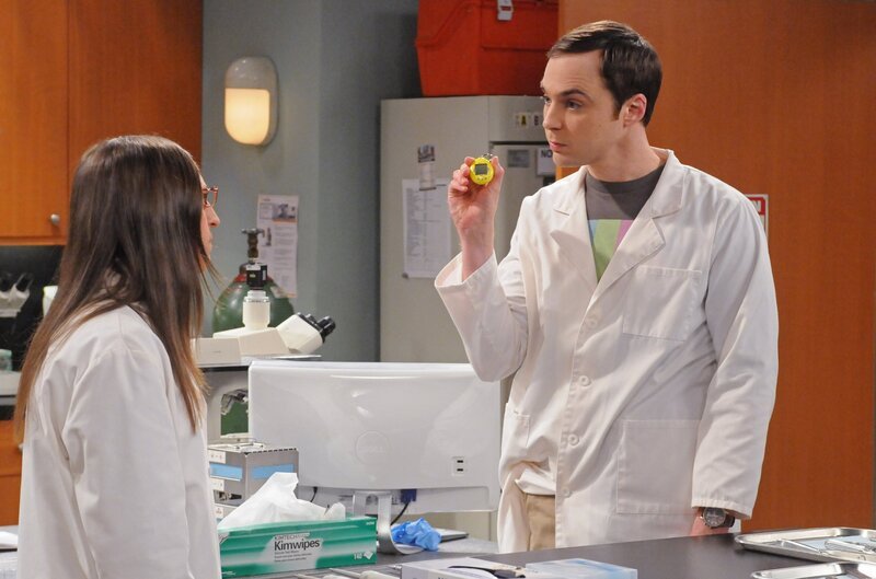 Sheldon (Jim Parsons) wird dazu gezwungen, Urlaub zu machen. Daraufhin beschließt er gemeinsam mit Amy (Mayim Bialik) in ihrem Labor zu arbeiten … – Bild: Warner Bros. Television