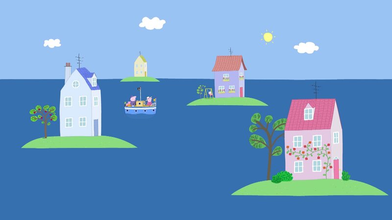 Als Peppa und George eines Morgens aufwachen, hat der Regen das ganze Land überschwemmt. – Bild: SUPER RTL