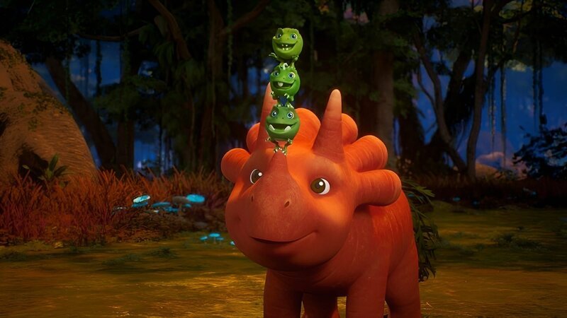 Ginger und ihre Erbs-Rex-Freunde zeigen ein tolles Kunststück. – Bild: ZDF/​Cheeky Little Media /​ KiKA