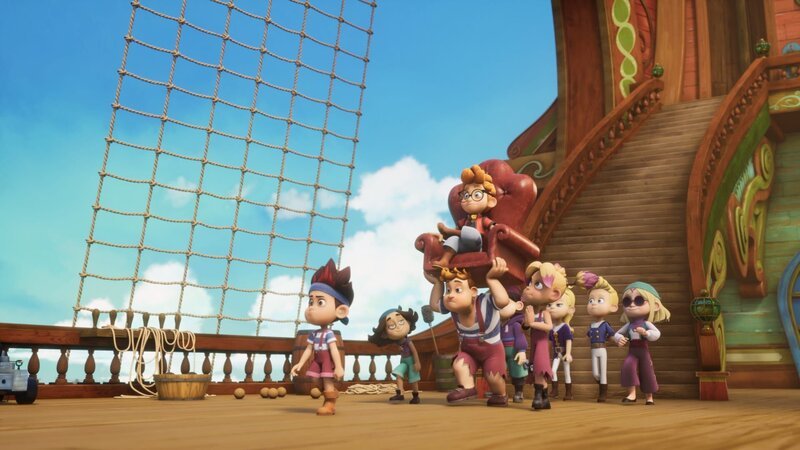 Alexander lässt sich als Muschelkaiser auf einem Thron über die Academy tragen. – Bild: ZDF und Method Animation