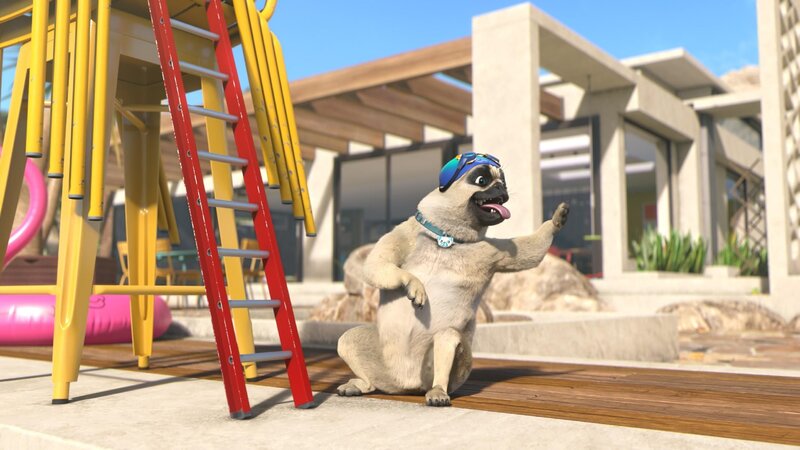 Mike macht Stella auf sich aufmerksam: Sie soll hinschauen, wenn er seinen graziösen Sprung ins Wasser wagt. – Bild: Team TO S.A.S.