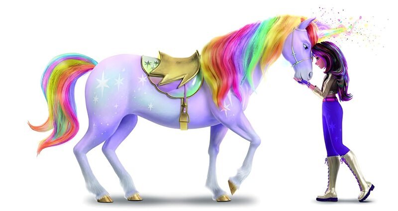 Sophia geht ihren eigenen Weg und wird begleitet von Wildstar, dem wunderschönen Einhorn mit der Kraft der Lichtmagie. – Bild: Spin Master Entertainment /​ SUPER RTL