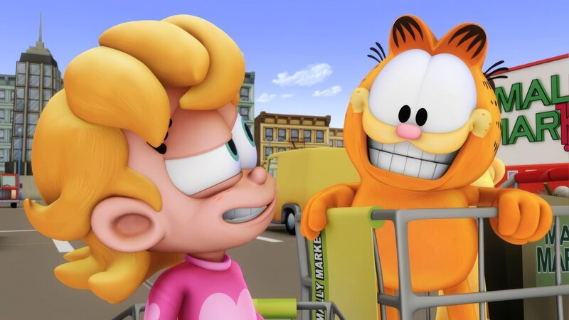 Garfield und Abigail auf dem Parkplatz – Bild: ORF/​Mediatoon/​Dargaud Media/​Paws Inc.